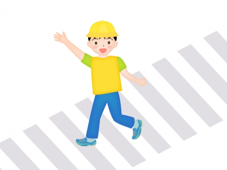 手を挙げて横断歩道を渡る子供のイラスト