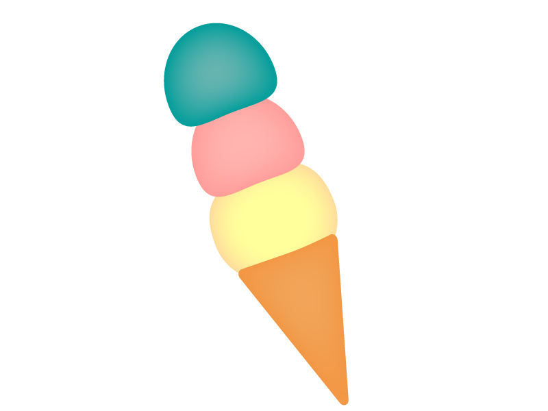 3色のトリプルのアイスクリームのイラスト