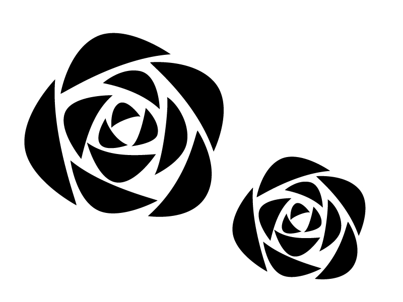 薔薇の白黒シルエットのイラスト