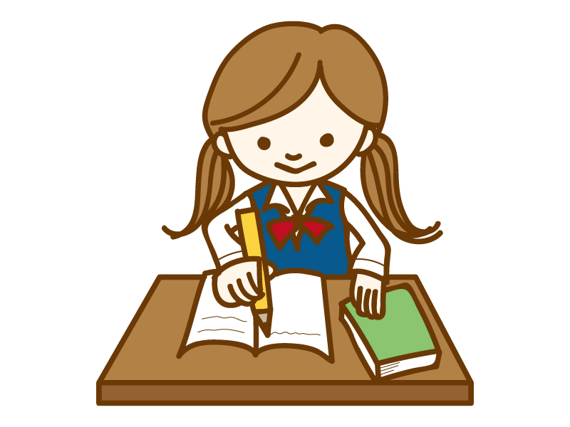 勉強をしている女性学生のイラスト