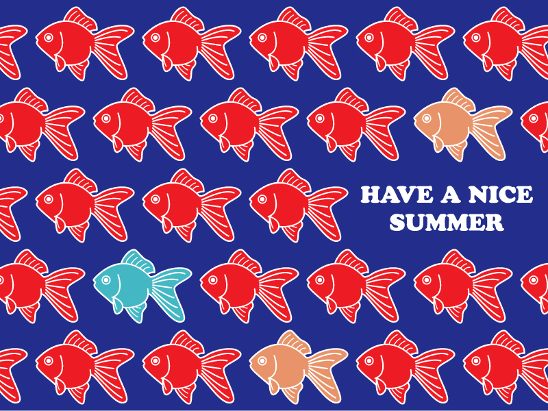 金魚がたくさんいる夏のグリーティングカードのイラスト