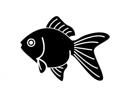 金魚の白黒シルエットのイラスト