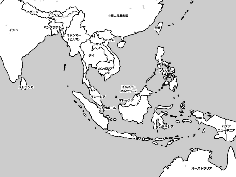 東南アジアの白地図イラスト素材