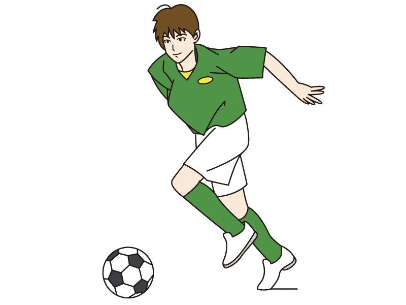 サッカーでドリブルする少年のイラスト