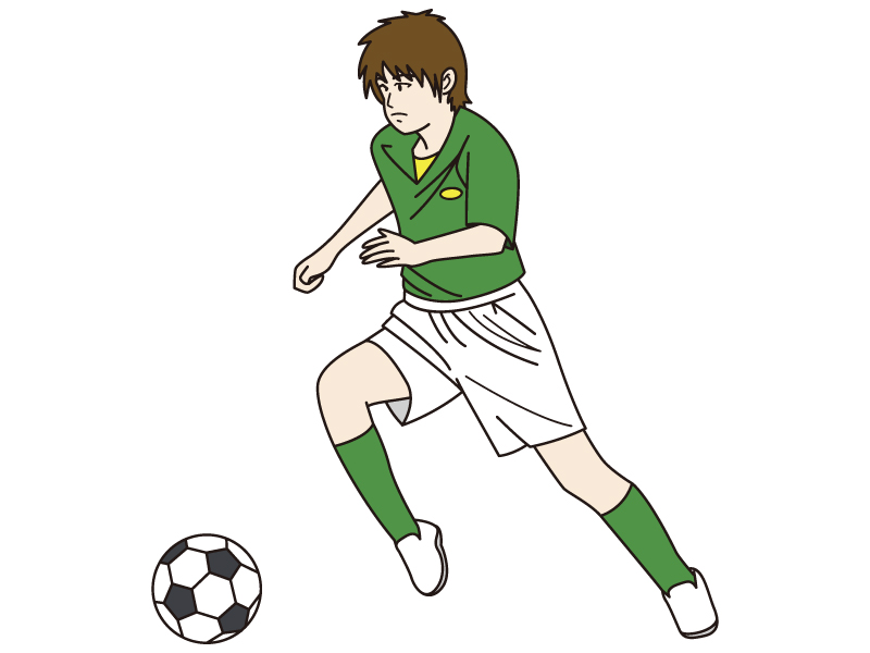 サッカーでパスしようとする少年のイラスト