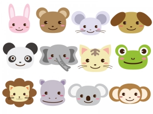 動物の顔のアイコンセットのイラスト イラスト無料 かわいい