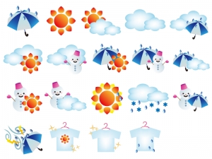 天気マークと洗濯指数アイコンセットのイラスト イラスト無料