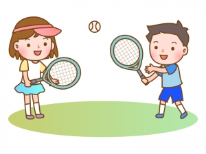 男女でテニスをしているシーンのイラスト イラスト無料 かわいいテンプレート
