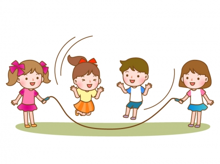 長縄跳びをしている子供達のイラスト