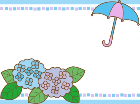 紫陽花と傘の枠・フレーム素材
