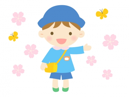 桜と園児の男の子のイラスト