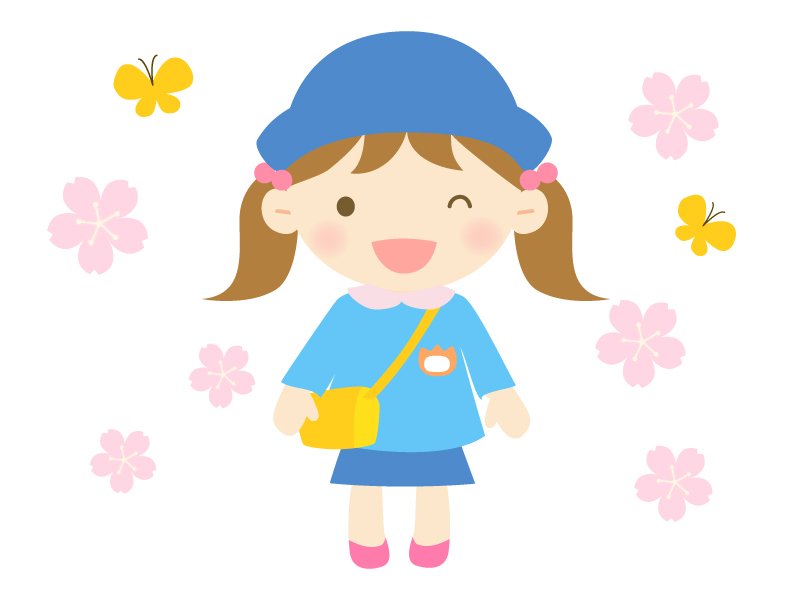 桜と園児の女の子のイラスト