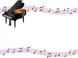 グランドピアノと音符のフレーム 枠素材 イラスト無料 かわいい