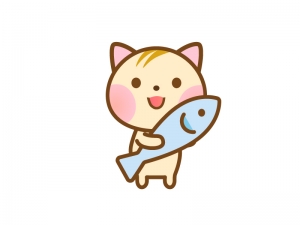 魚を持ったかわいいネコのイラスト イラスト無料 かわいいテンプレート