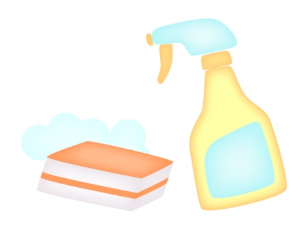 スプレー洗剤とスポンジ・掃除のイラスト