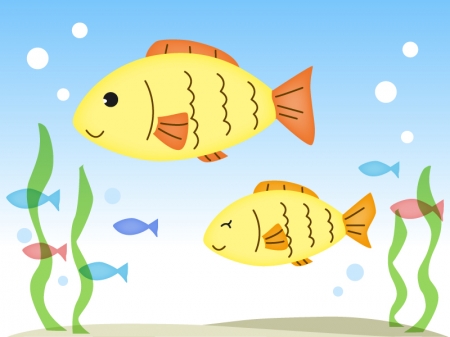 海の中を泳ぐかわいい魚のイラスト