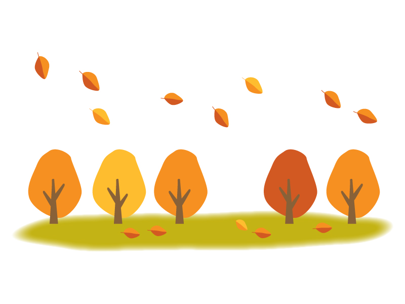 紅葉した樹木と落ち葉のイラスト