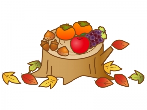 切り株と秋の味覚のイラスト イラスト無料 かわいいテンプレート