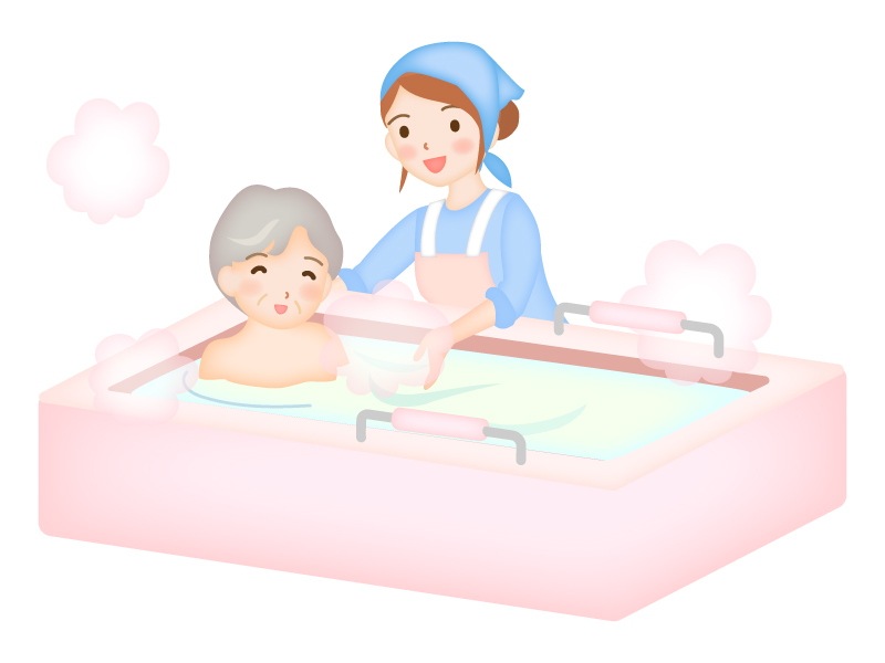 入浴介護している介護士のイラスト