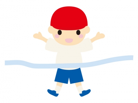 運動会でゴールする男の子のイラスト