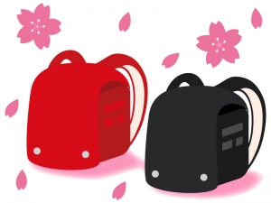 桜と赤と黒のランドセルのイラスト イラスト無料 かわいいテンプレート