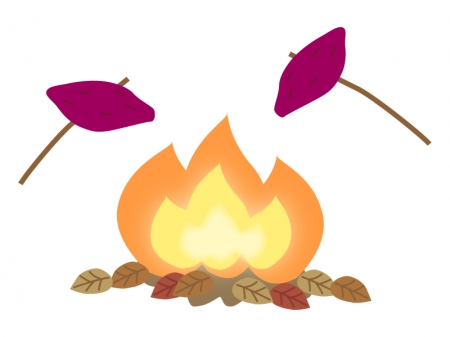 たき火・炎と焼き芋のイラスト