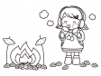 たき火と焼き芋を食べる子供のぬりえ（線画）イラスト素材