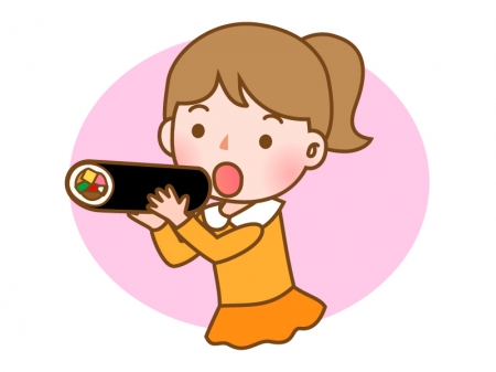 恵方巻きを食べている子供のイラスト