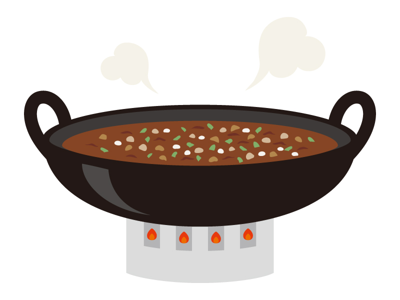 大鍋で炊いている芋煮のイラスト