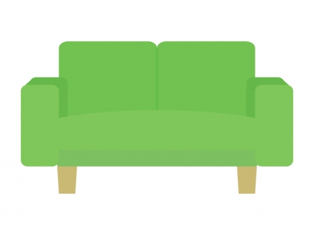 グリーンの二人掛けソファのイラスト