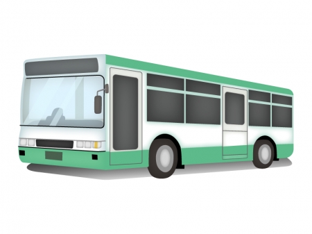 白と緑色の路線バスのイラスト