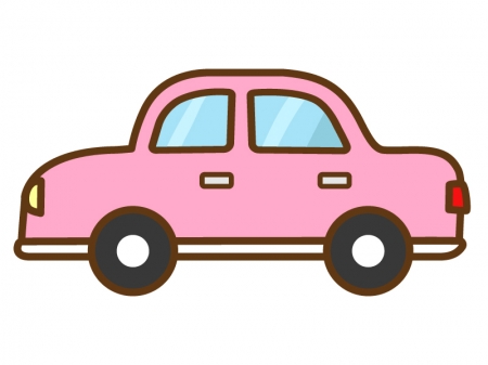 ピンク色の手書き風の自動車のイラスト