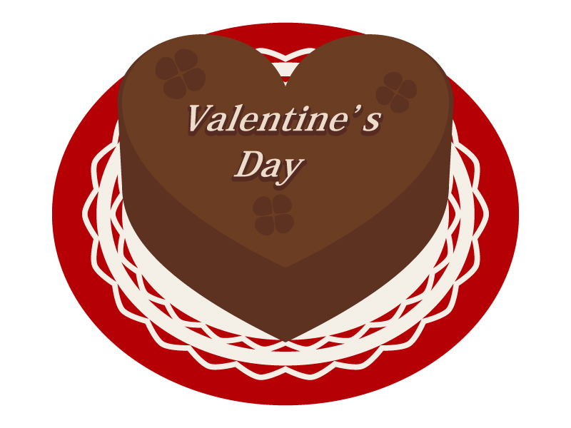 バレンタイン・ハート型のチョコレートケーキのイラスト