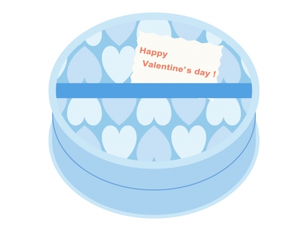 バレンタイン・水色のハート模様のチョコレート箱のイラスト
