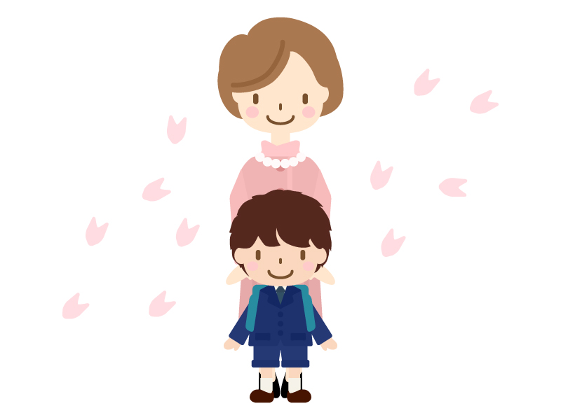 お母さんと入学式（小学校一年生）のイラスト