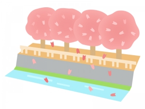 川と桜並木のイラスト イラスト無料 かわいいテンプレート