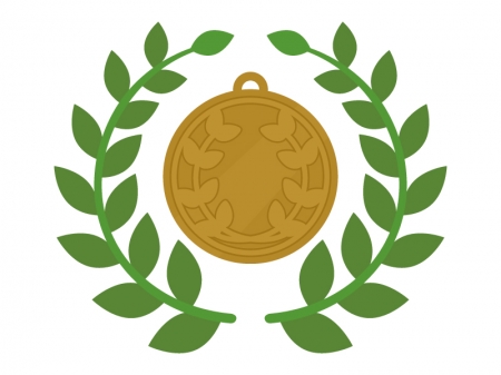 銅メダルと月桂樹のイラスト