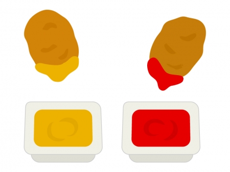 二種類のソースのチキンナゲットのイラスト