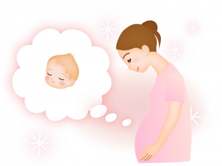 お腹の赤ちゃんを想像する妊婦さんのイラスト