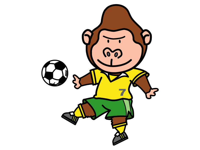 サッカーをしているゴリラのイラスト