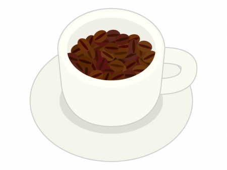 コーヒーカップとコーヒー豆のイラスト