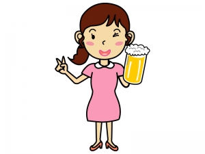 生ビールと女性のイラスト イラスト無料 かわいいテンプレート