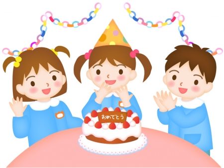 幼稚園で誕生祝い（女の子）のイラスト