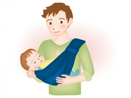 赤ちゃんを抱っこするパパのイラスト