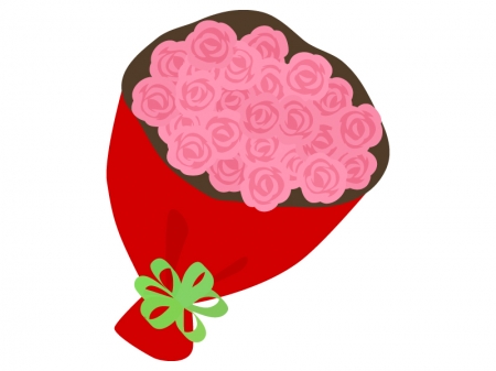ピンク色のバラの花束のイラスト