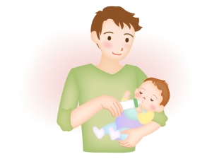 赤ちゃんにミルクをあげるイクメンのイラスト イラスト無料
