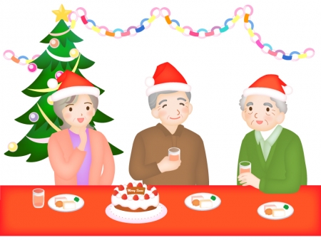 シニア・施設でのクリスマス会のイラスト