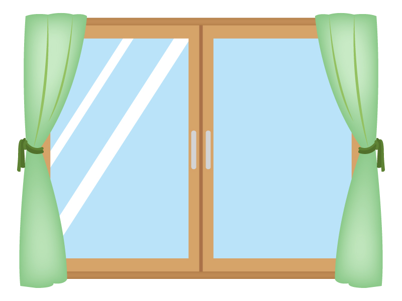 カーテン付きの窓のイラスト