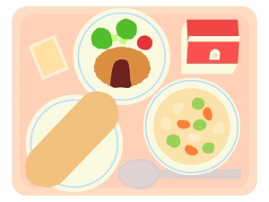 パン食の牛乳付き学校給食のイラスト02 イラスト無料 かわいい