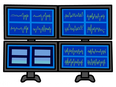 FXなどのトレードをしている複数のモニターのイラスト